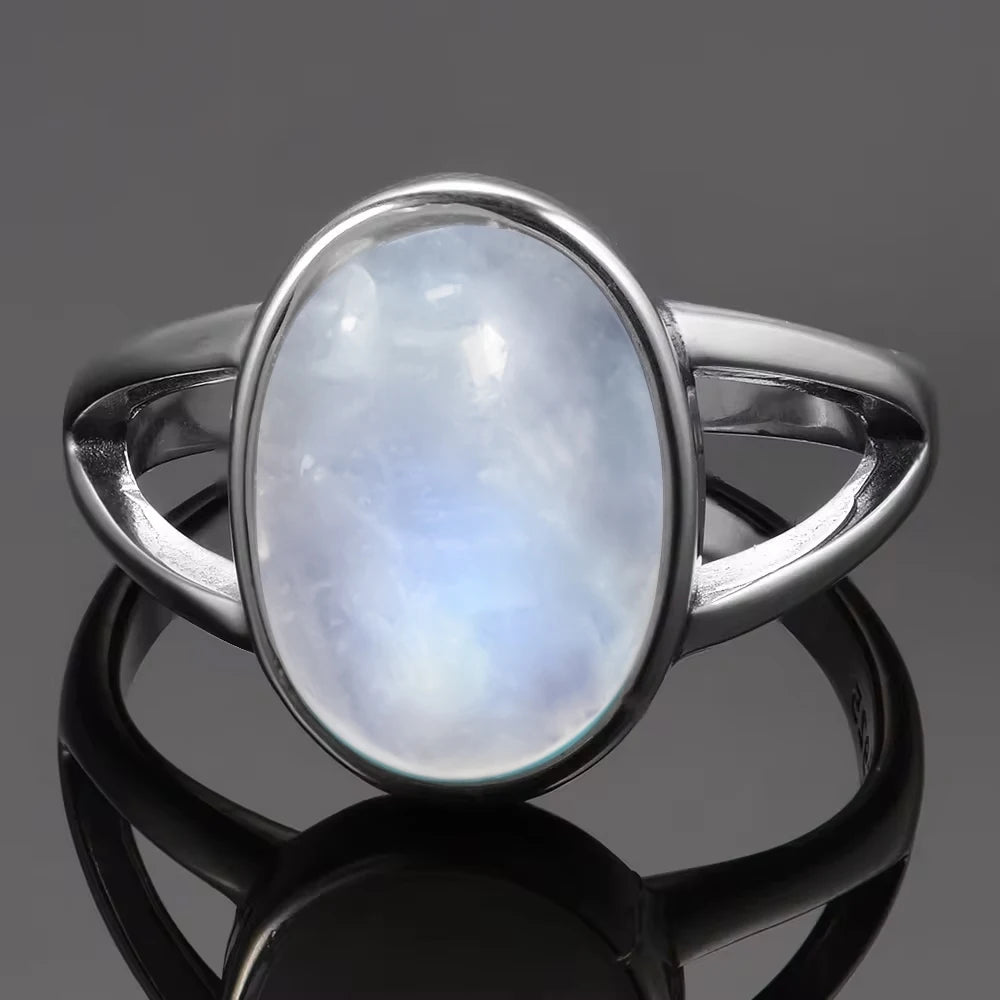 Bague Fiançailles Pierre de Lune, Petite Fleur Argentée