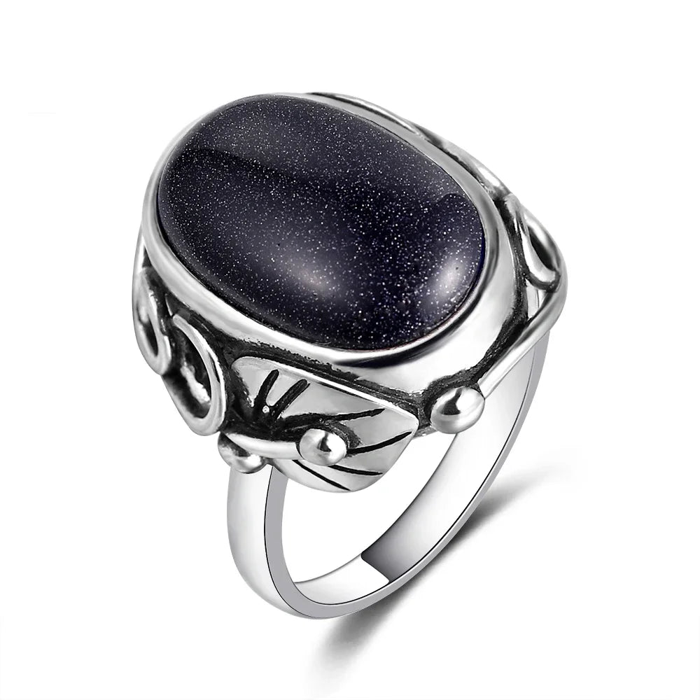 Bague Homme Pierre de Lune, Ovale Rétro Unisexe Argentée