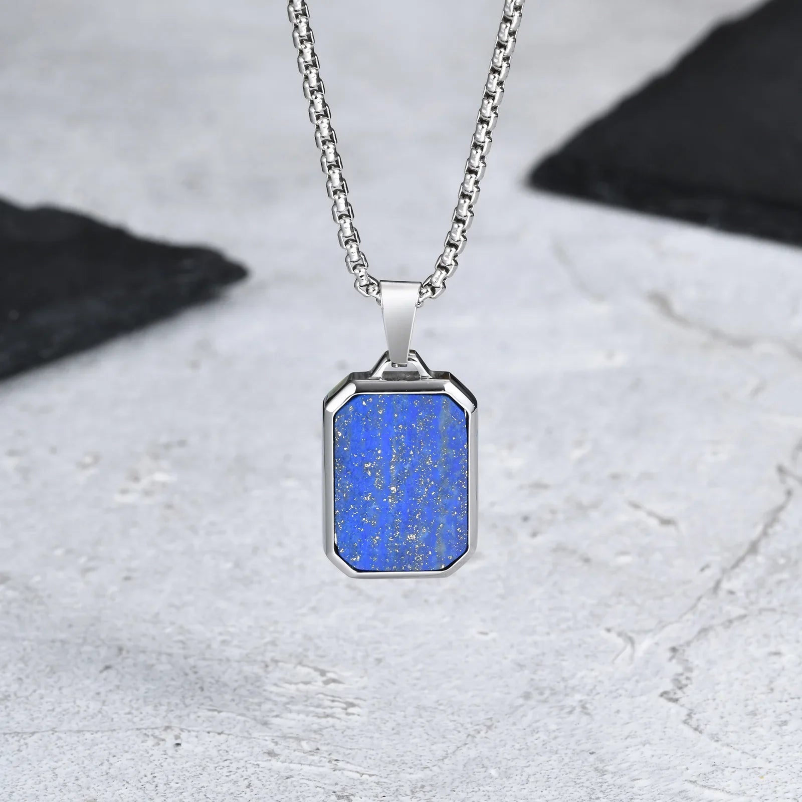 Collier homme pierre naturelle, pendentif œil de tigre serti acier inoxydable