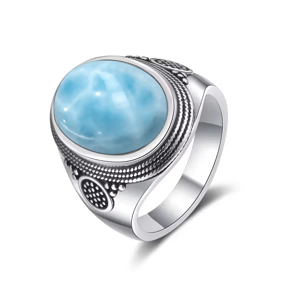 Grosse Bague Pierre de Lune Ovale 10x14 mm, Rétro Argentée