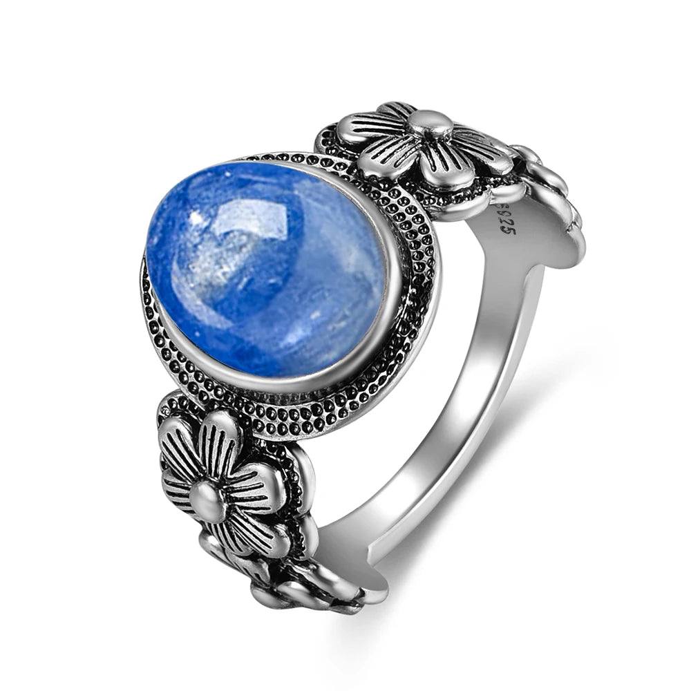 Bague Fiançailles Pierre de Lune, Petite Fleur Argentée