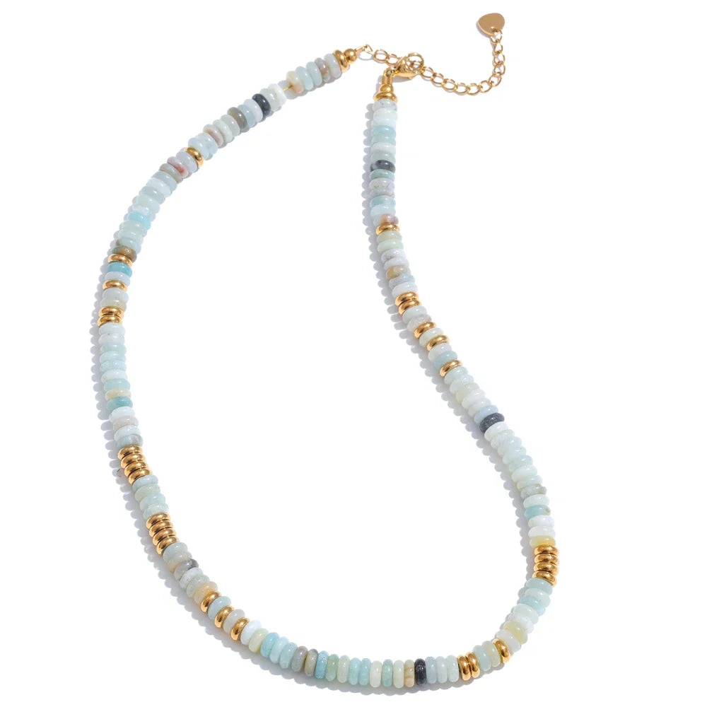 Collier ras de cou pierre naturelle en rondelles heishi d'amazonite turquoise