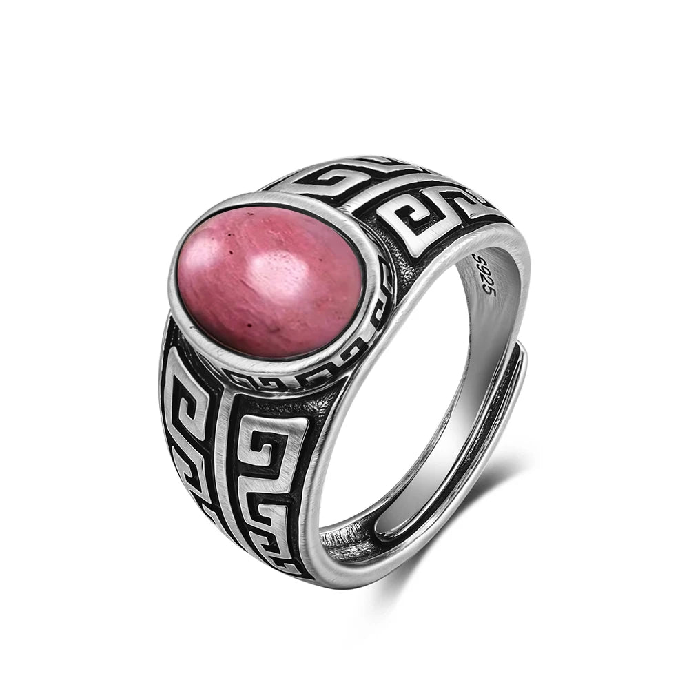 Grosse Bague Pierre de Lune Ovale 10x14 mm, Rétro Argentée