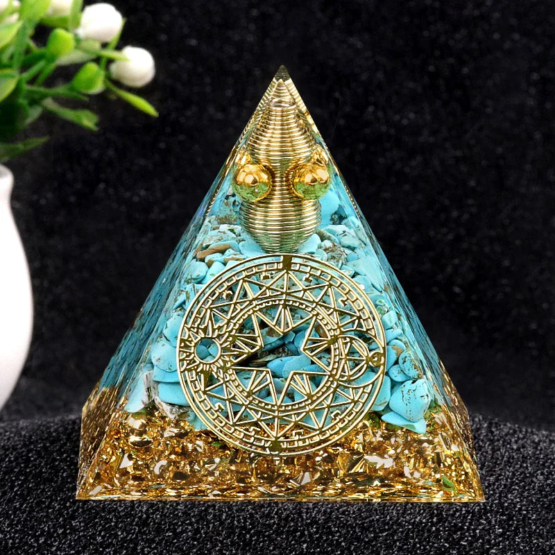 Pyramide orgonite arbre de vie turquoise 60mm - protection lithotherapie