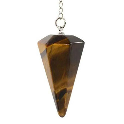 Pendule radiesthesie oeil de tigre pointe hexagonale - divination lithotherapie