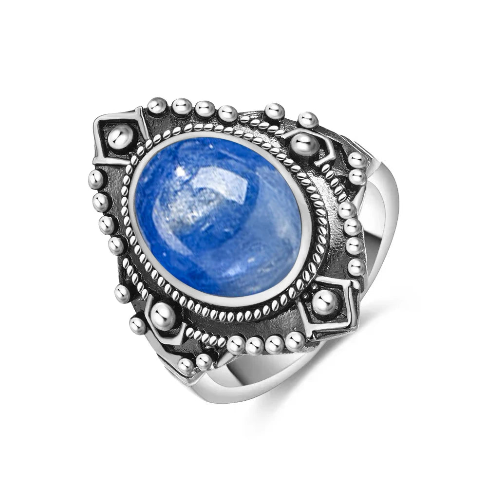 Grosse Bague Pierre de Lune Ovale 10x14 mm, Rétro Argentée