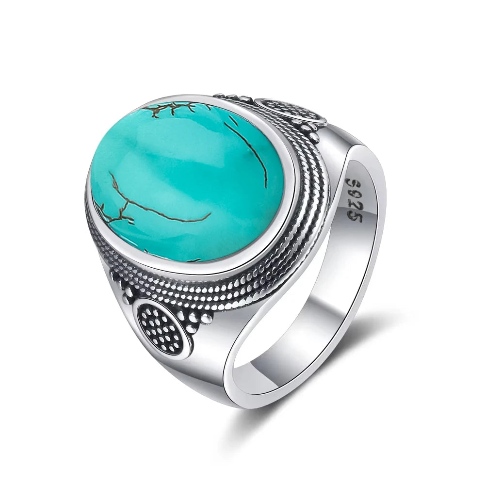 Grosse Bague Pierre de Lune Ovale 10x14 mm, Rétro Argentée