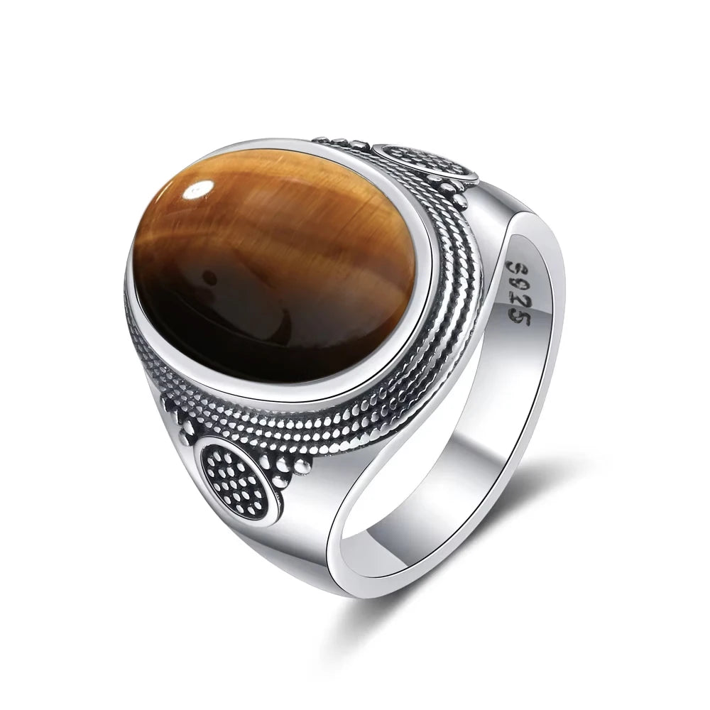 Grosse Bague Pierre de Lune Ovale 10x14 mm, Rétro Argentée