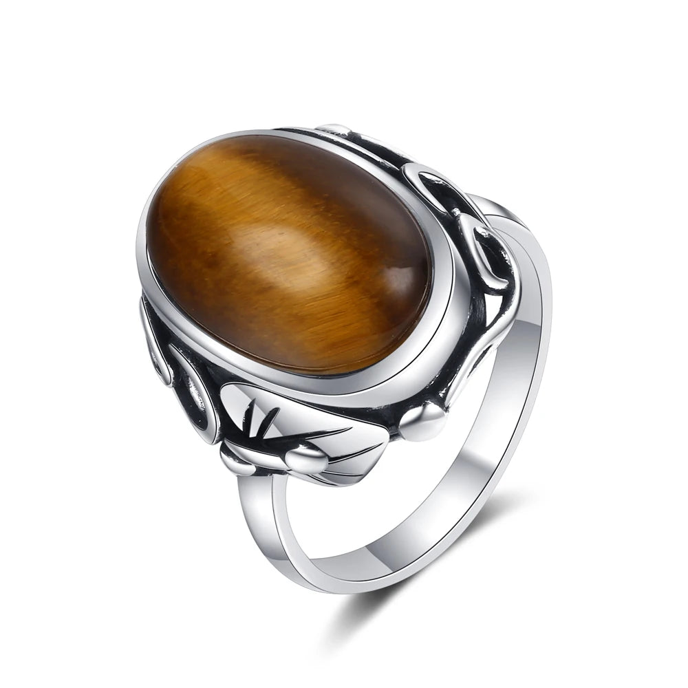 Bague Homme Pierre de Lune, Ovale Rétro Unisexe Argentée