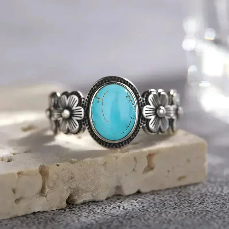 Bague Fiançailles Pierre de Lune, Petite Fleur Argentée