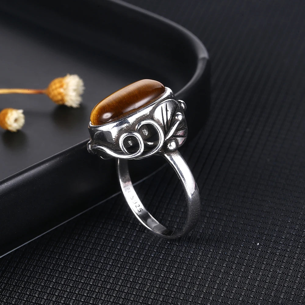 Bague Homme Pierre de Lune, Ovale Rétro Unisexe Argentée