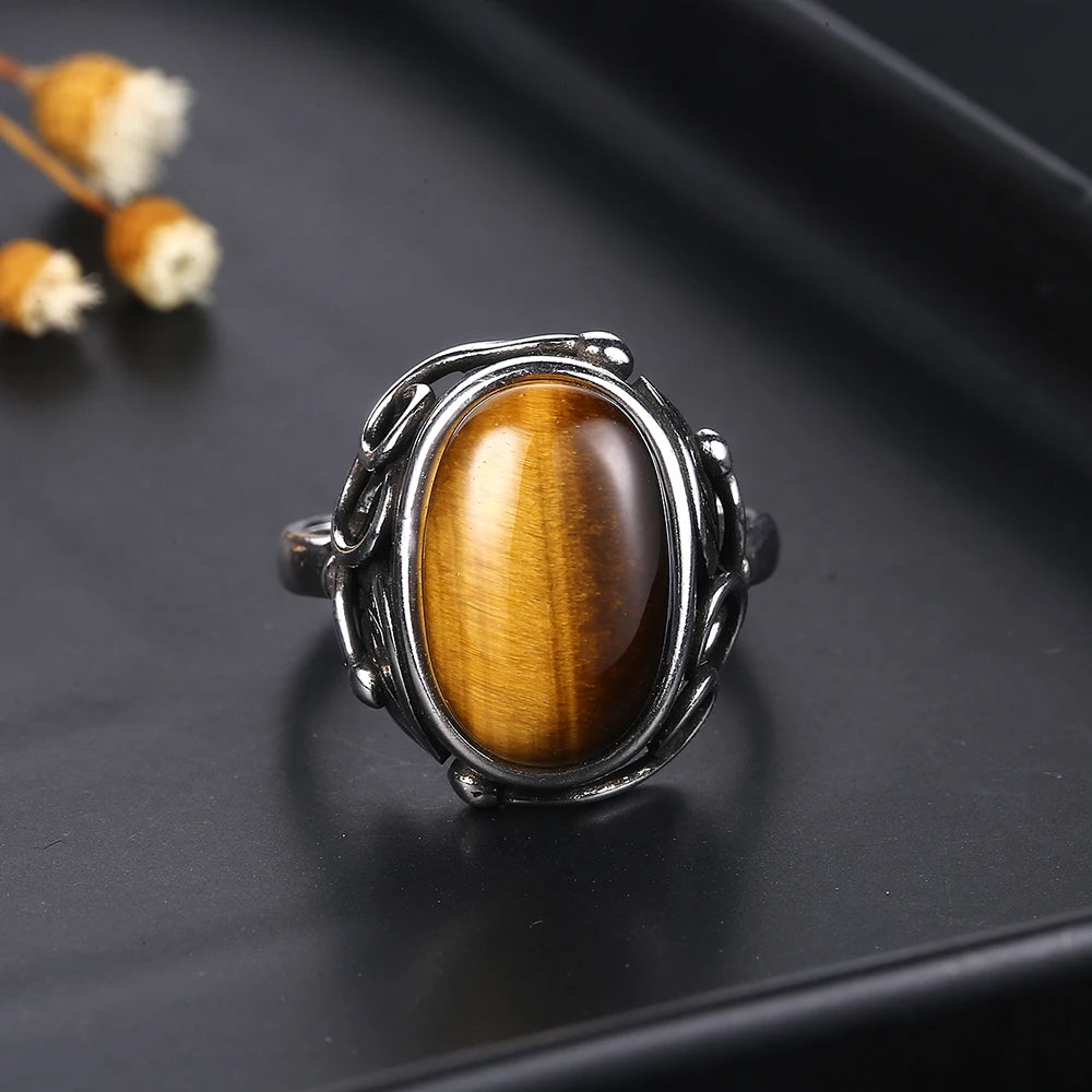 Bague Homme Pierre de Lune, Ovale Rétro Unisexe Argentée