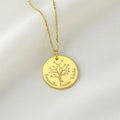 Collier arbre de vie personnalisé, médaille dorée gravée de prénoms