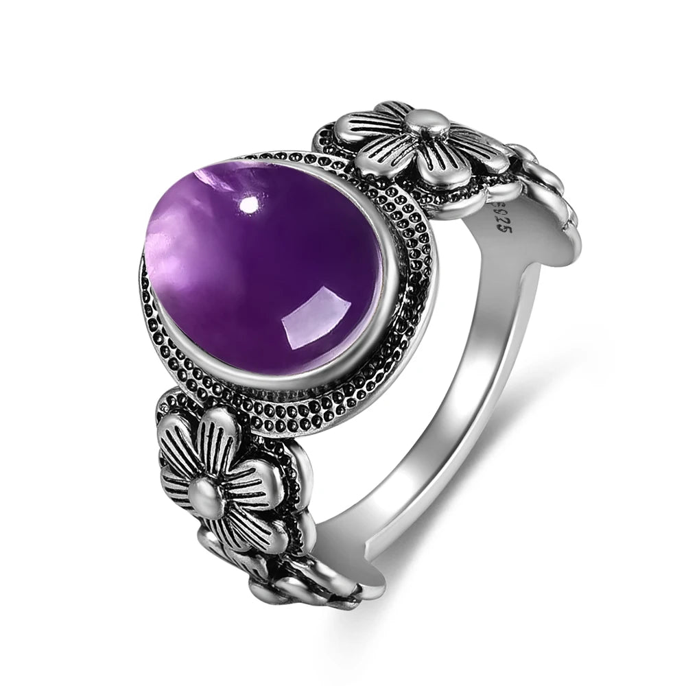 Bague Fiançailles Pierre de Lune, Petite Fleur Argentée