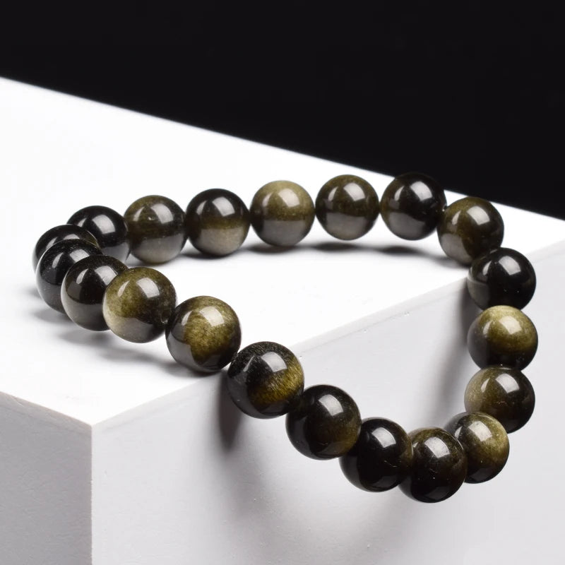 Bracelet Obsidienne Dorée 8 mm, Perles Naturelles Dorées