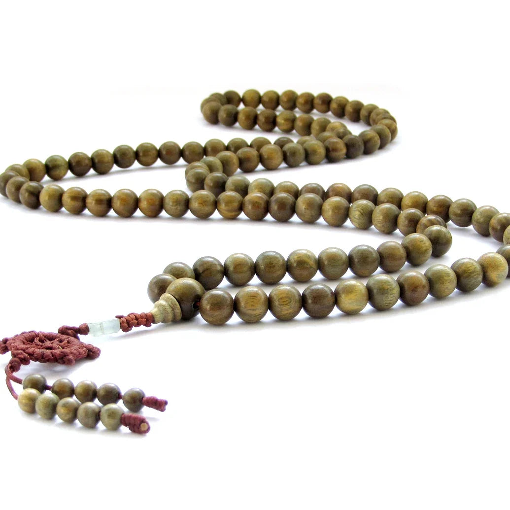 Mala tibétain 108 perles en bois de santal vert de 10 mm