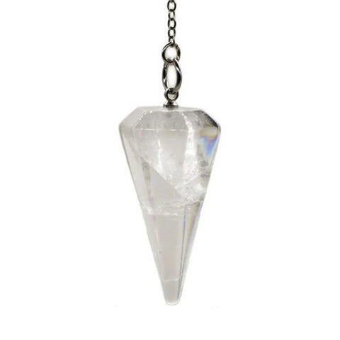 Pendule radiesthesie cristal de roche pointe hexagonale - divination lithotherapie