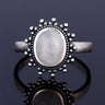 Bague Pierre de Lune Vintage, Grande Pierre Ovale Argentée