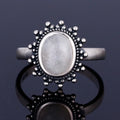 Bague Pierre de Lune Vintage, Grande Pierre Ovale Argentée