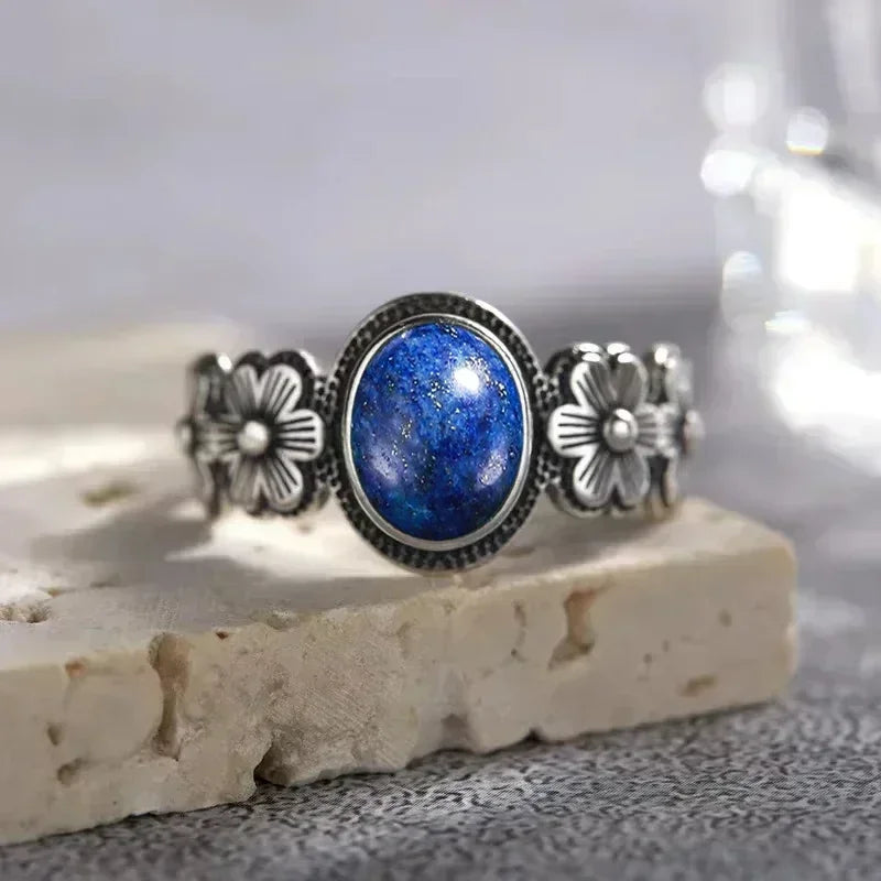 Bague Fiançailles Pierre de Lune, Petite Fleur Argentée