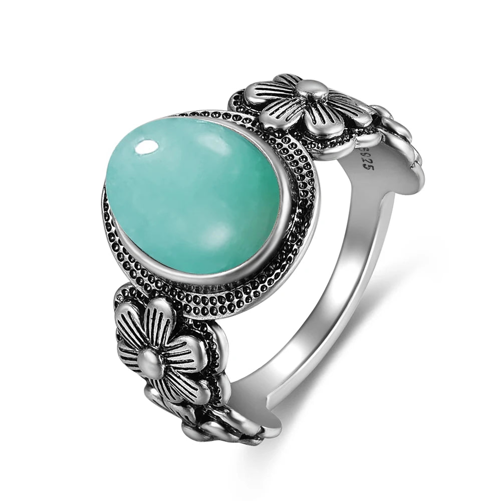 Bague Fiançailles Pierre de Lune, Petite Fleur Argentée