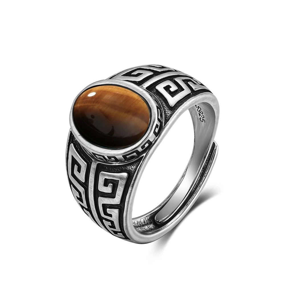 Grosse Bague Pierre de Lune Ovale 10x14 mm, Rétro Argentée
