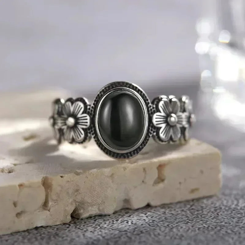 Bague Fiançailles Pierre de Lune, Petite Fleur Argentée