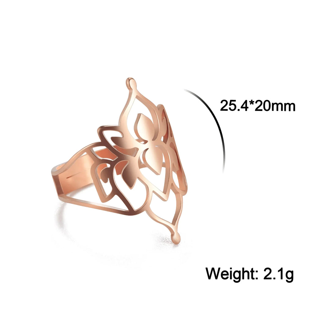 Bague lotus or rose en acier inoxydable réglable