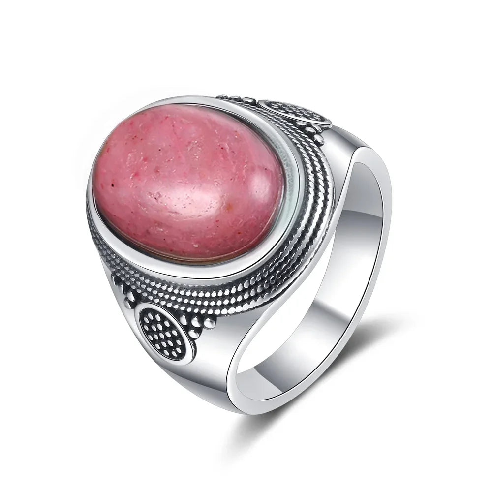Grosse Bague Pierre de Lune Ovale 10x14 mm, Rétro Argentée