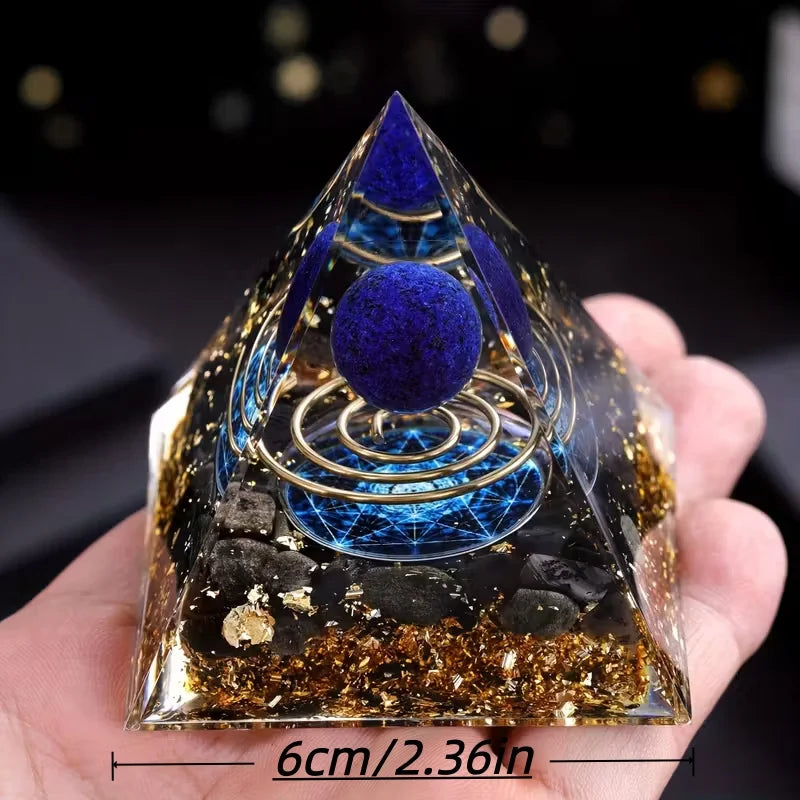 Pyramide orgonite fleur de lotus lapis-lazuli 6 cm - lithotherapie protection
