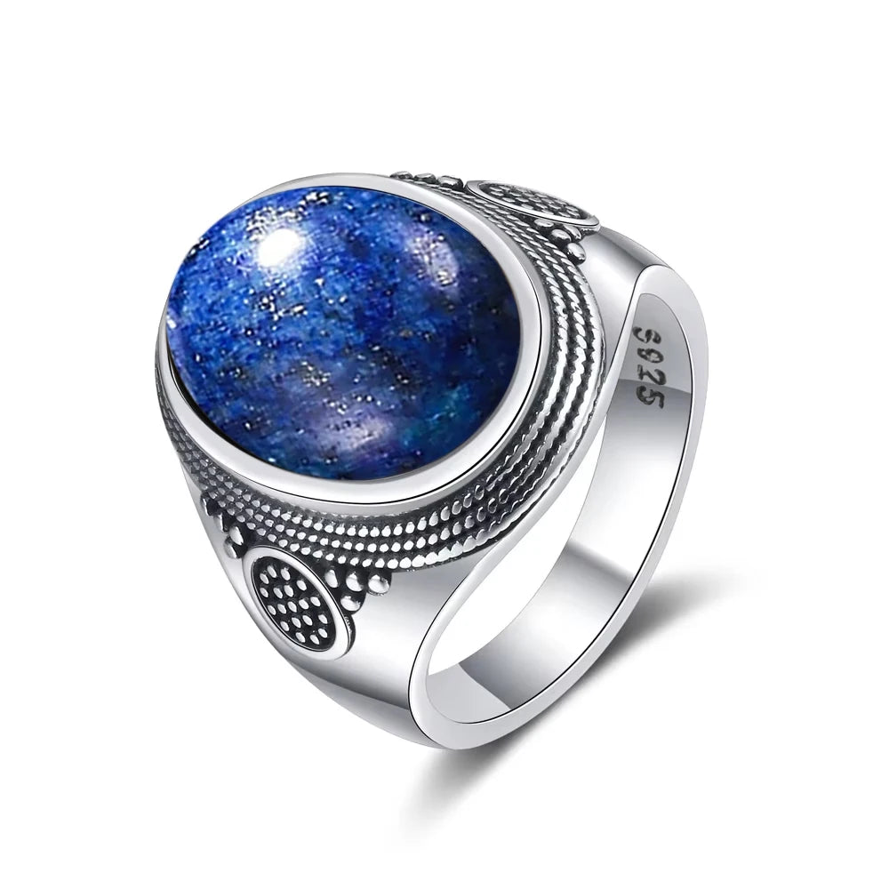 Grosse Bague Pierre de Lune Ovale 10x14 mm, Rétro Argentée