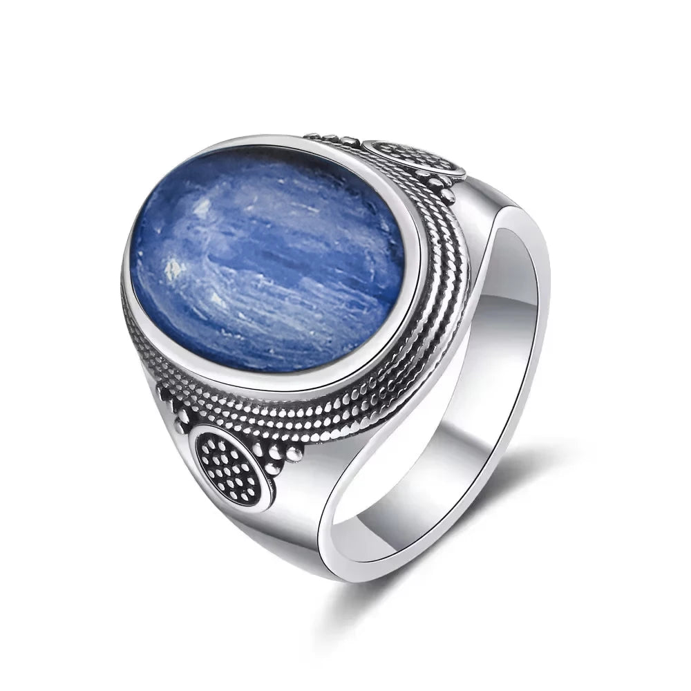 Grosse Bague Pierre de Lune Ovale 10x14 mm, Rétro Argentée