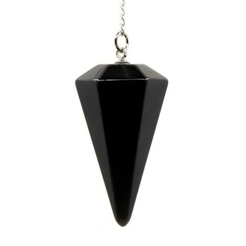 Pendule radiesthesie agate noire pointe hexagonale - divination lithotherapie