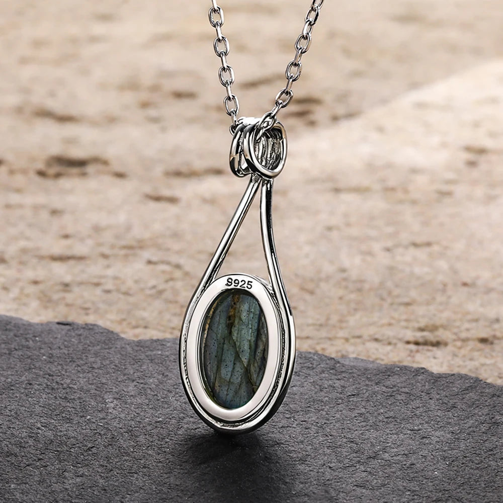 Pendentif Labradorite Bleue Ovale 10x14 mm, Argenté