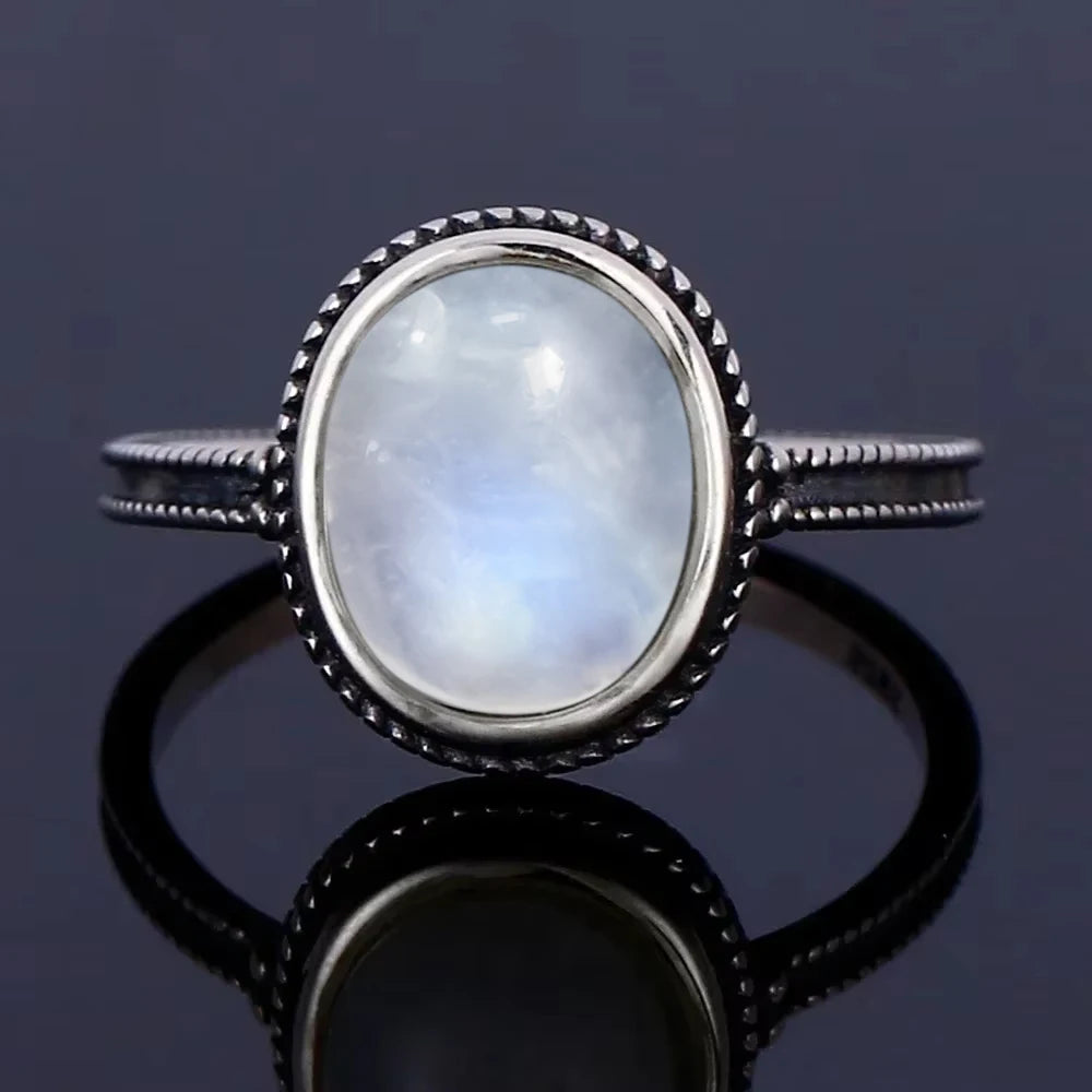 Bague Fiançailles Pierre de Lune, Petite Fleur Argentée
