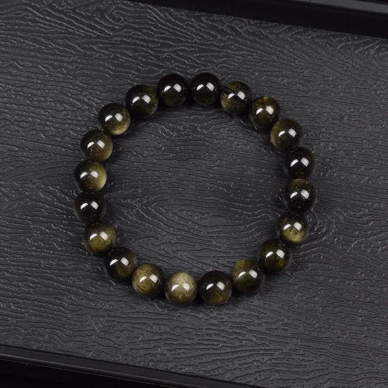 Bracelet Obsidienne Dorée 8 mm, Perles Naturelles Dorées