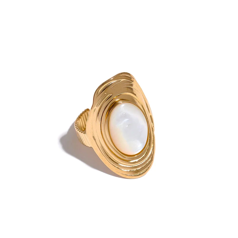 Bague Nacre Blanche Navette