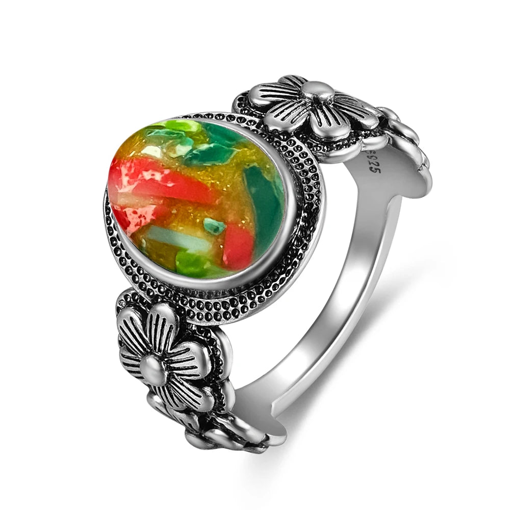 Bague Fiançailles Pierre de Lune, Petite Fleur Argentée