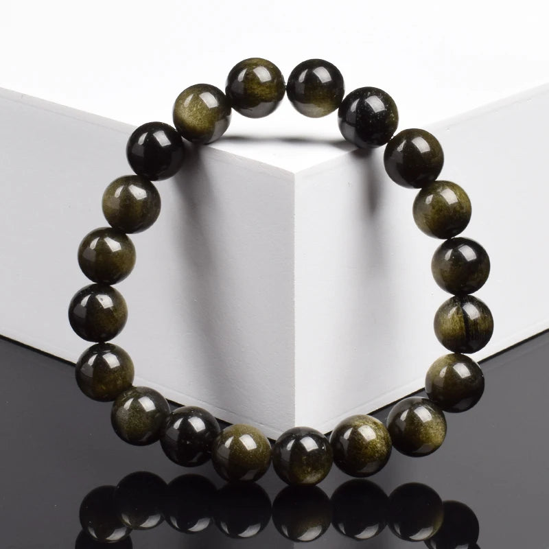 Bracelet Obsidienne Dorée 8 mm, Perles Naturelles Dorées