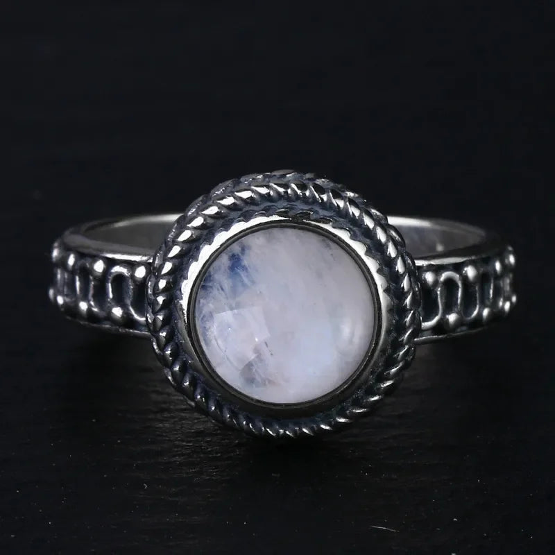 Bague Pierre de Lune Vintage, Grande Pierre Ovale Argentée