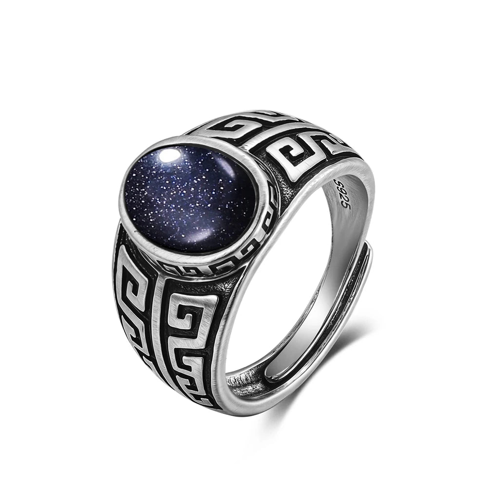 Grosse Bague Pierre de Lune Ovale 10x14 mm, Rétro Argentée