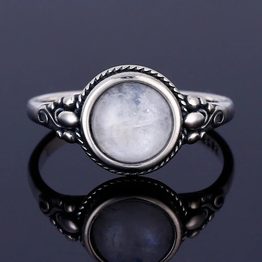 Bague Pierre de Lune Vintage, Grande Pierre Ovale Argentée