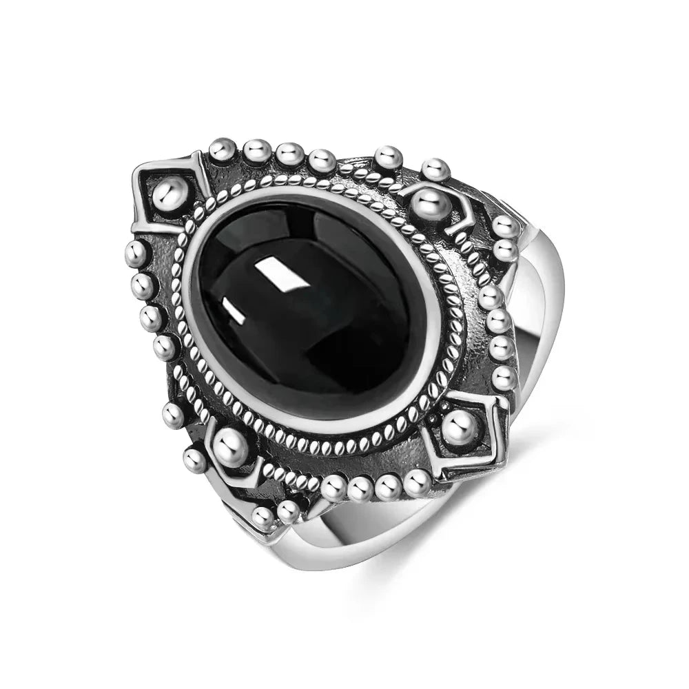 Grosse Bague Pierre de Lune Ovale 10x14 mm, Rétro Argentée