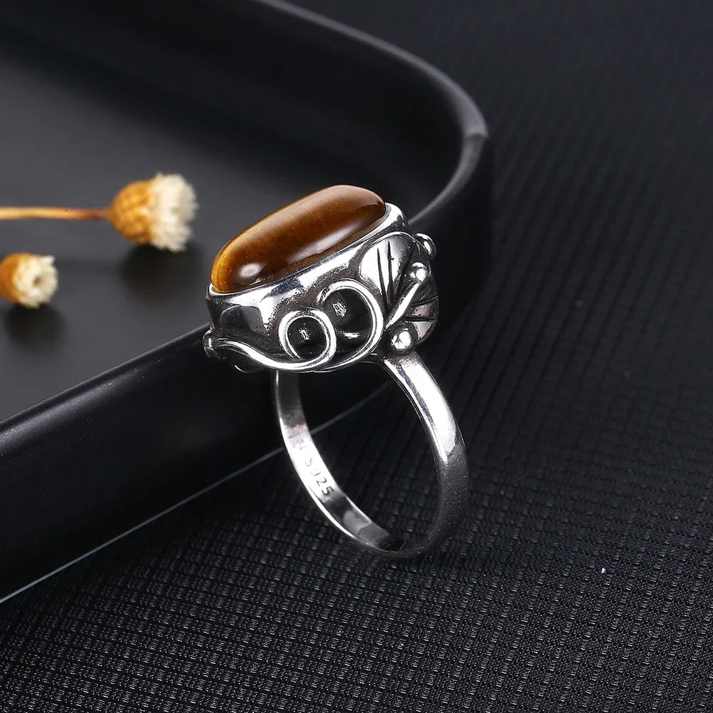Bague Homme Pierre de Lune, Ovale Rétro Unisexe Argentée