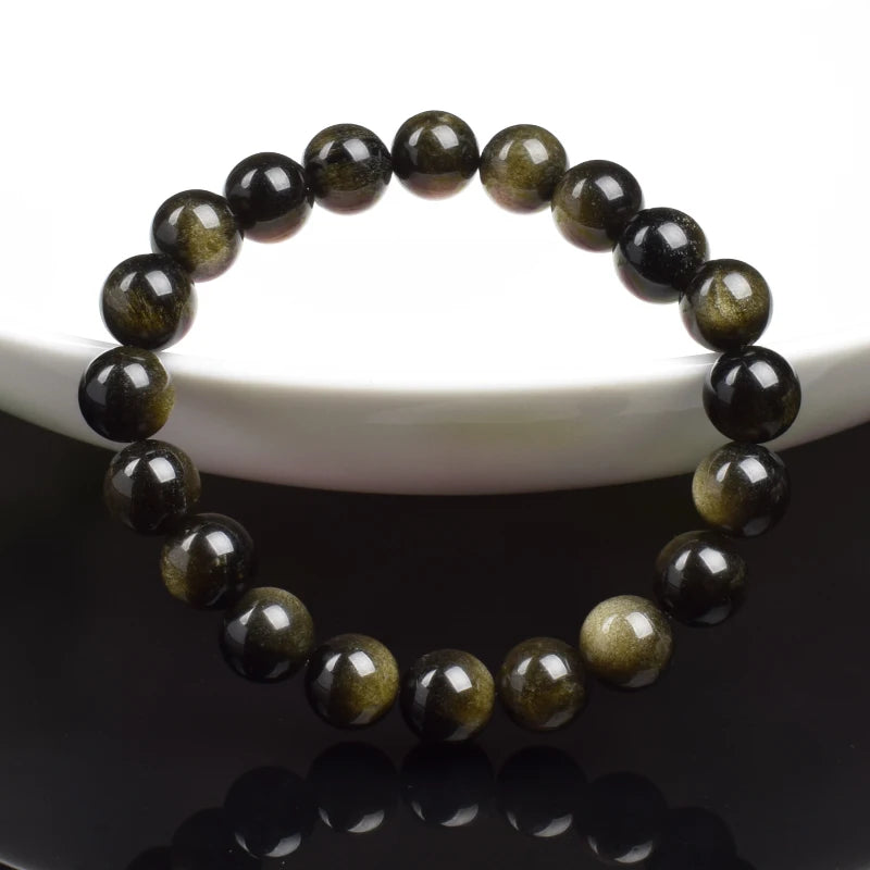 Bracelet Obsidienne Dorée 8 mm, Perles Naturelles Dorées