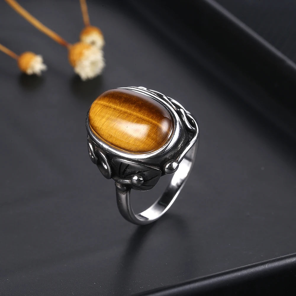Bague Homme Pierre de Lune, Ovale Rétro Unisexe Argentée