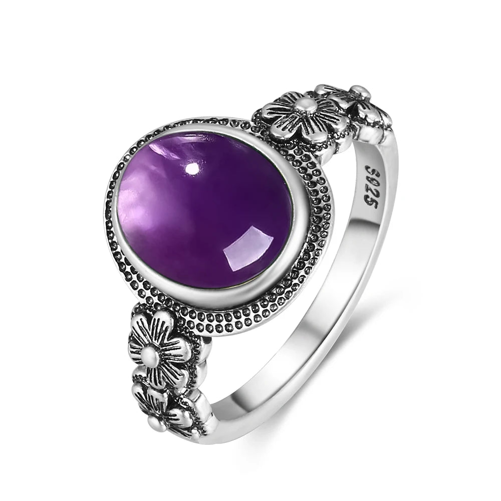 Bague Fiançailles Pierre de Lune, Petite Fleur Argentée