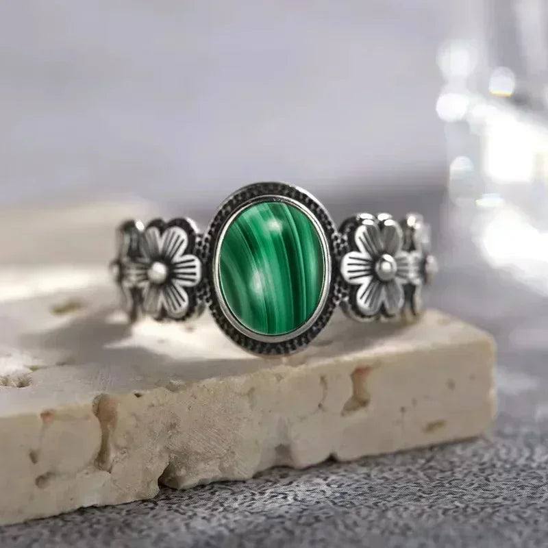 Bague Fiançailles Pierre de Lune, Petite Fleur Argentée