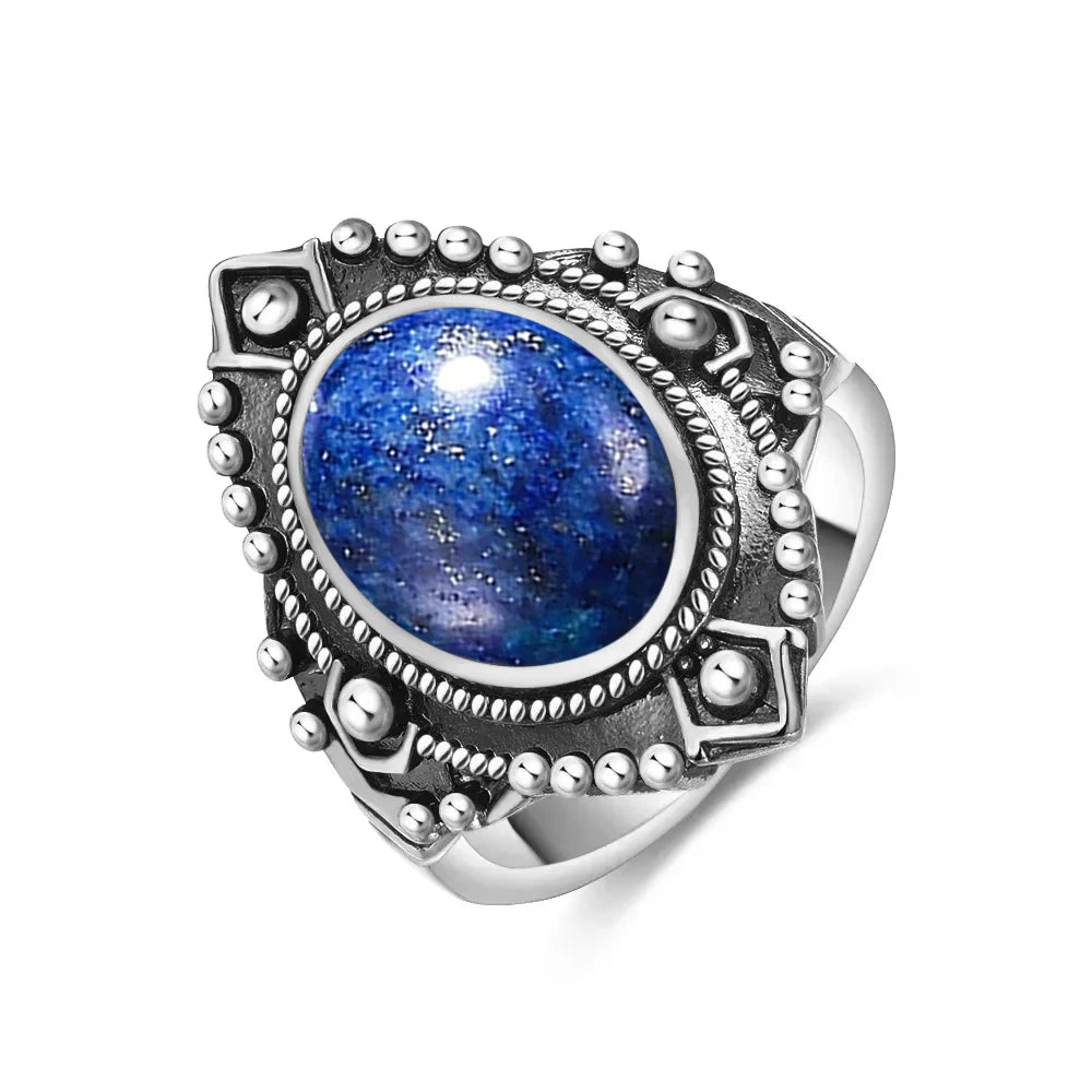 Grosse Bague Pierre de Lune Ovale 10x14 mm, Rétro Argentée