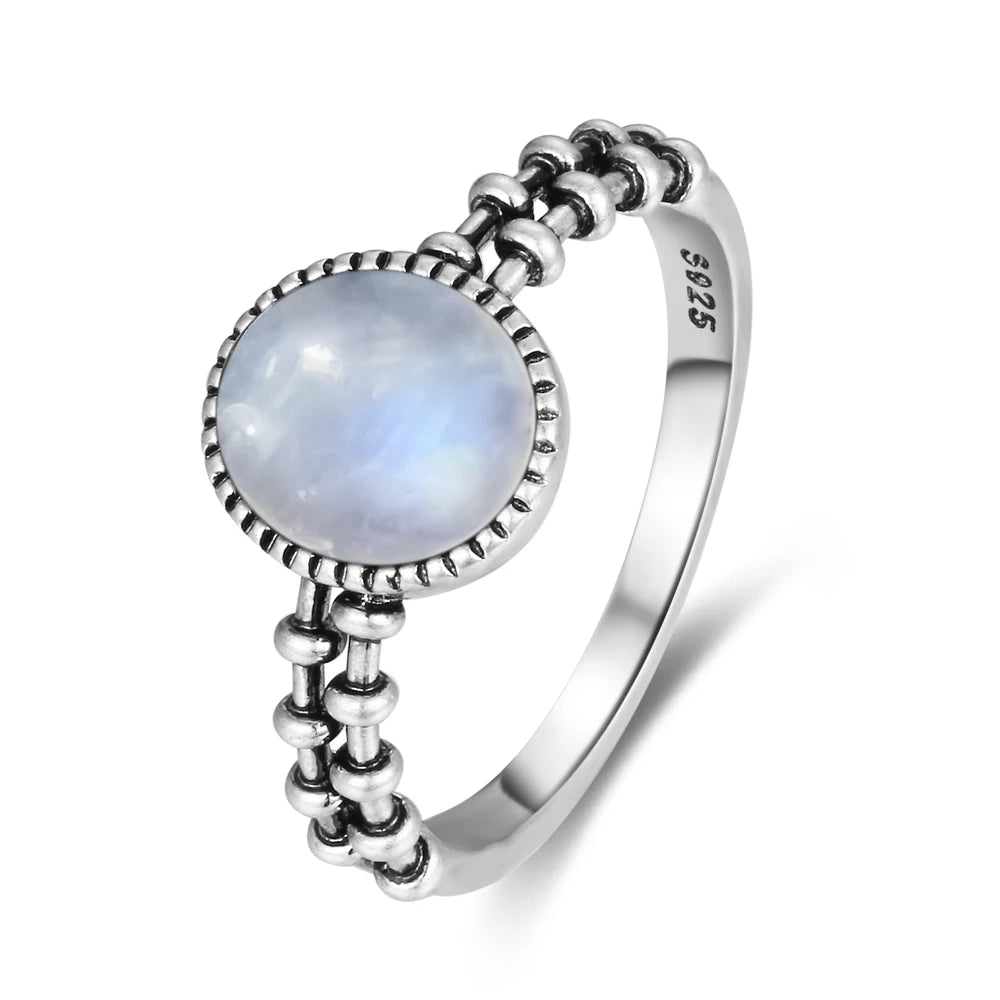 Bague Fiançailles Pierre de Lune, Petite Fleur Argentée